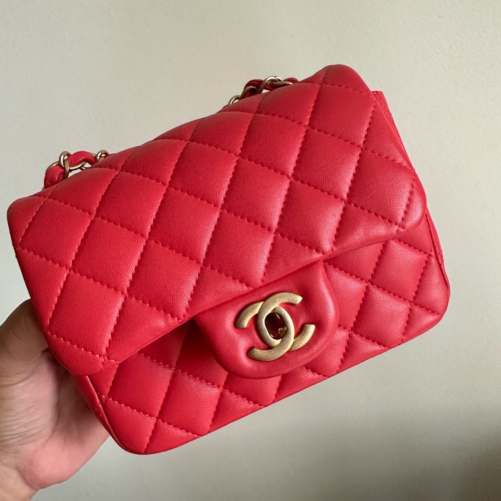 Chanel mini square with vintage gold hardware